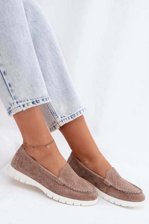 Zandkleurige faux suede dames mocassins Vinceza 95360