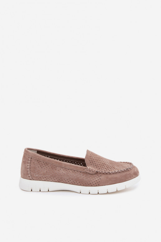 Zandkleurige faux suede dames mocassins Vinceza 95360