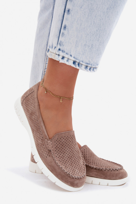 Zandkleurige faux suede dames mocassins Vinceza 95360