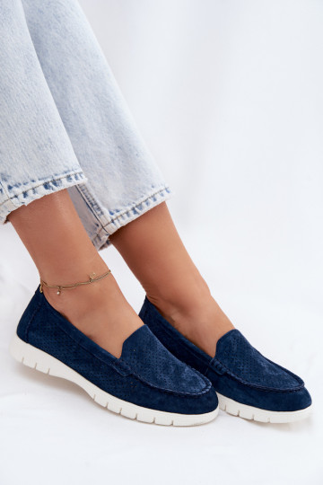 Donkerblauwe faux suede dames mocassins Vinceza 95360