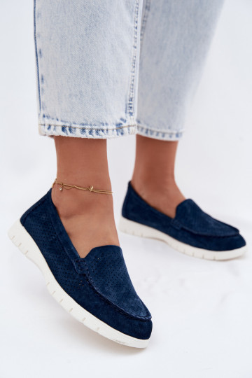 Donkerblauwe faux suede dames mocassins Vinceza 95360 2