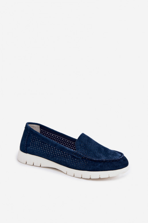 Donkerblauwe faux suede dames mocassins Vinceza 95360