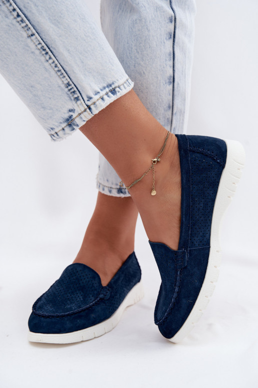 Donkerblauwe faux suede dames mocassins Vinceza 95360