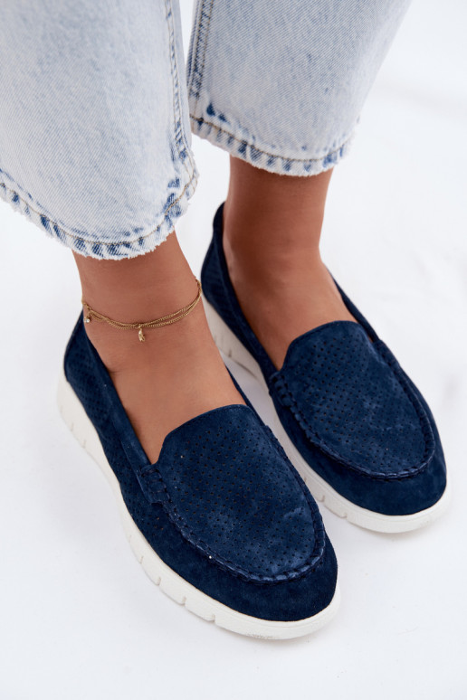 Donkerblauwe faux suede dames mocassins Vinceza 95360