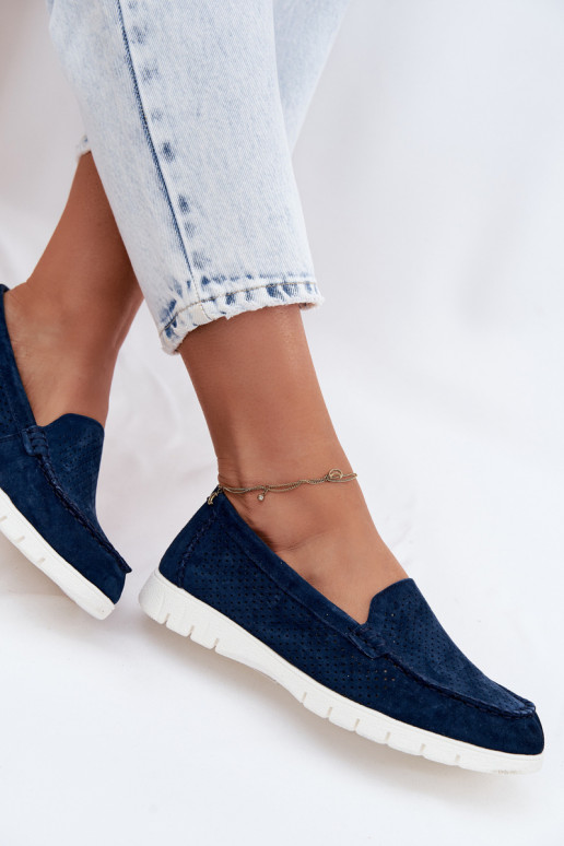 Donkerblauwe faux suede dames mocassins Vinceza 95360