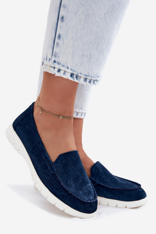 Donkerblauwe faux suede dames mocassins Vinceza 95360