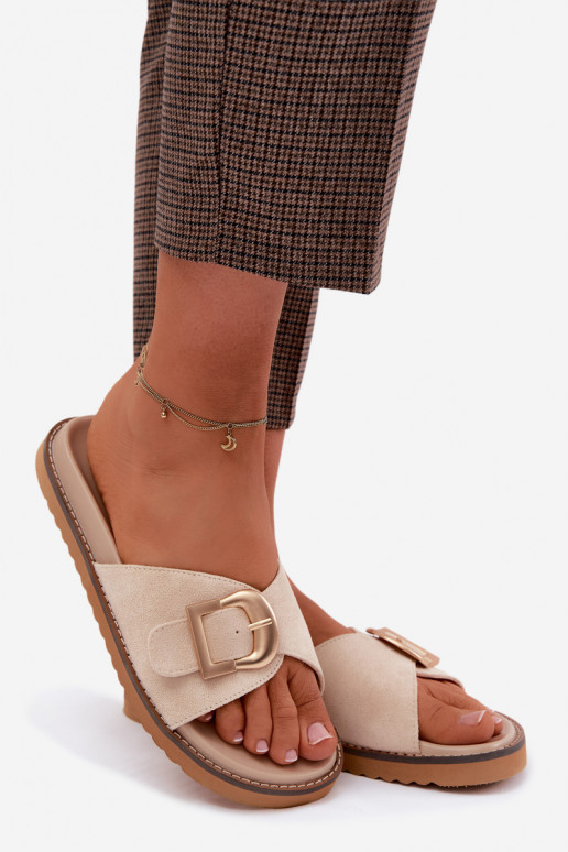Ivory kleurige dames slippers met gouden gespen Elviane