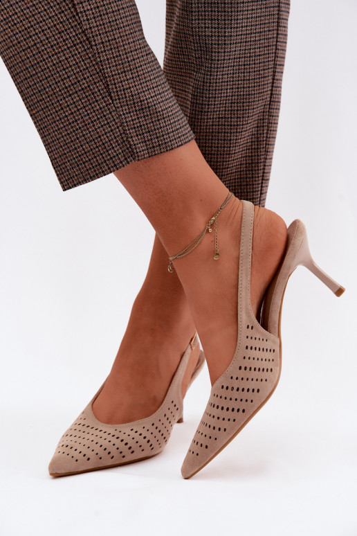 OpengeInerkte sandalen Dames met dunne hakkenImitacji van suèdeu beige Torielle