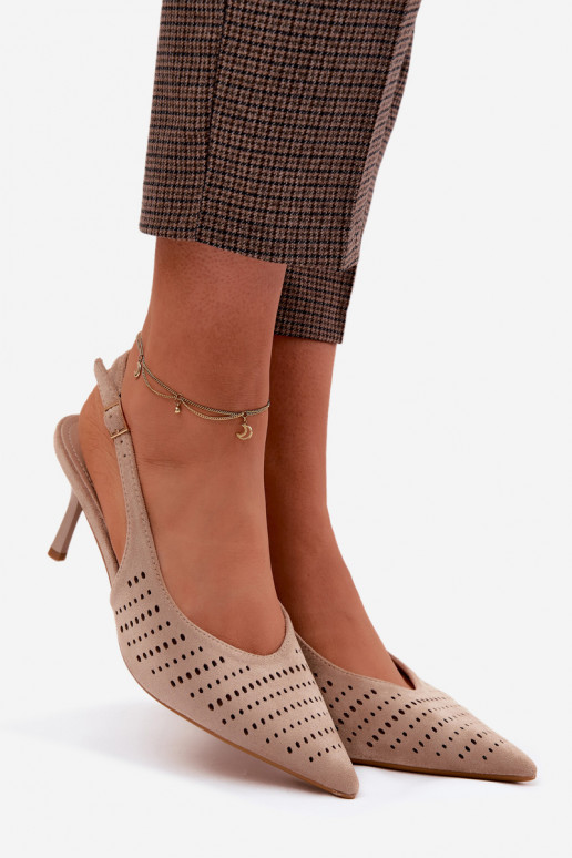 OpengeInerkte sandalen Dames met dunne hakkenImitacji van suèdeu beige Torielle