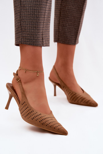 OpengeInerkte sandalen Dames met dunne hakkenImitacji van suèdeu bruine kleur Torielle 2