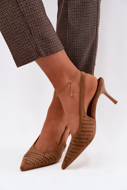 OpengeInerkte sandalen Dames met dunne hakkenImitacji van suèdeu bruine kleur Torielle