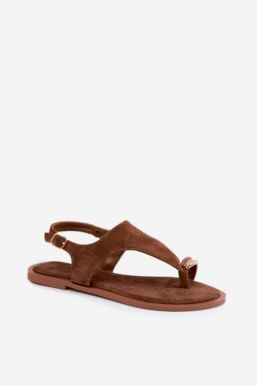 Sandalen voor dames Ze gouden kleurm Detalem van eco-suèdeoIne bruine kleur Jelviane