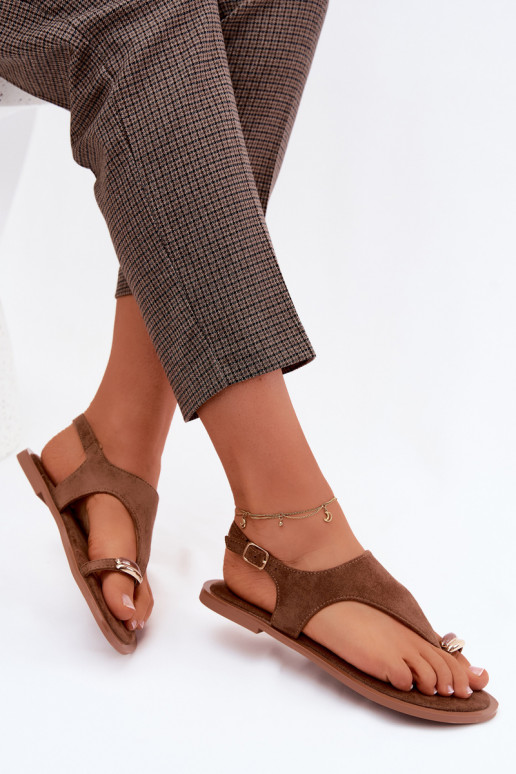 Gouden platte sandalen met faux suede details in bruin Jelviane