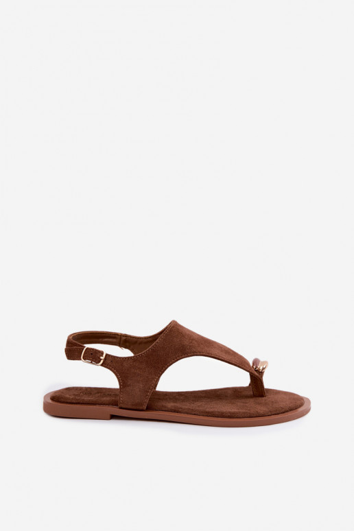 Gouden platte sandalen met faux suede details in bruin Jelviane