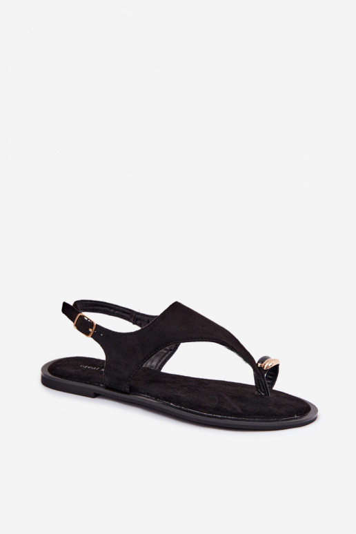Gouden platte sandalen met faux suede details in zwart Jelviane
