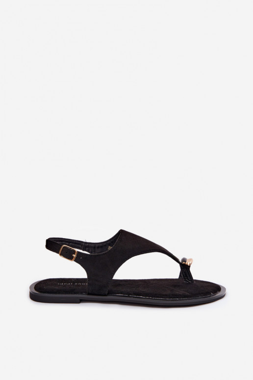Gouden platte sandalen met faux suede details in zwart Jelviane