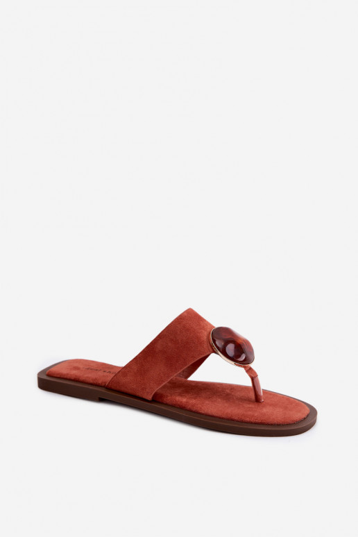 Oranje platte slippers met faux suede ornamenten Selvessa