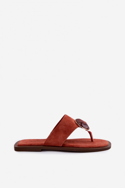 Oranje platte slippers met faux suede ornamenten Selvessa