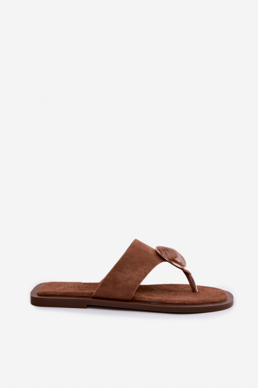 Bruine platte slippers met faux suede ornamenten Selvessa