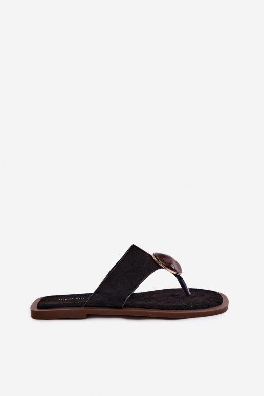 Zwarte platte slippers met faux suede ornamenten Selvessa