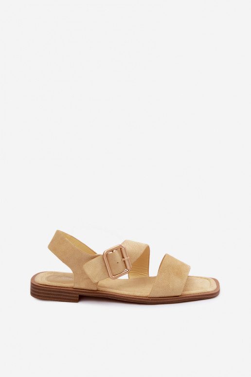 Dames sandalen met brede hakken met gouden gespen geel Verissea