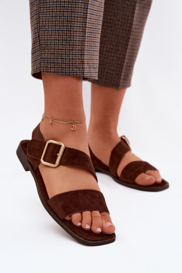 Dames sandalen met brede hakken met gouden gespen CzekoladoIne Verissea 2