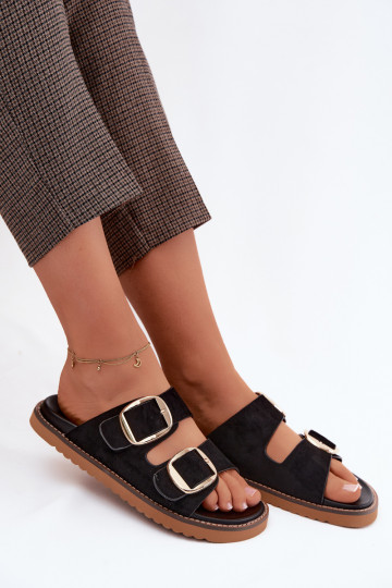 DamespantoffelsImitacji van suèdeu gouden kleur met gespen zInart Averia