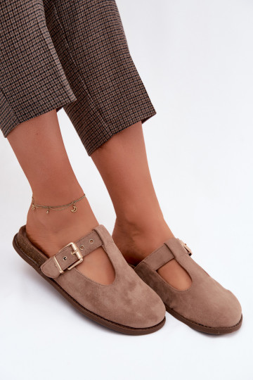 Dames slippers van faux suede in zandkleur Melvia