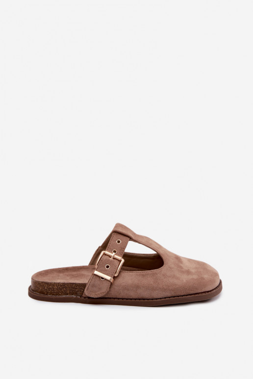 Dames slippers van faux suede in zandkleur Melvia