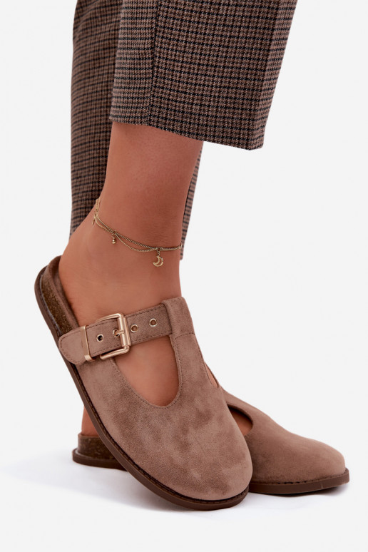 Dames slippers van faux suede in zandkleur Melvia
