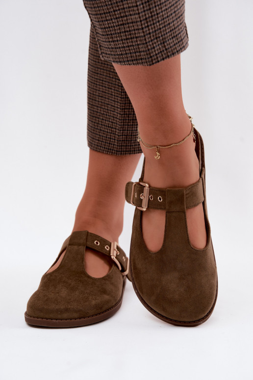 Damespantoffels MuleImitacji van suèdeu kaki kleuren Melvia