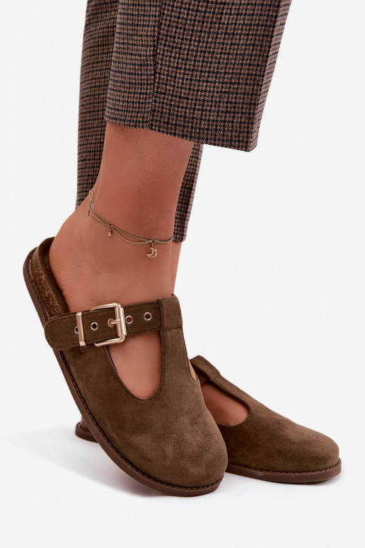 Damespantoffels MuleImitacji van suèdeu kaki kleuren Melvia