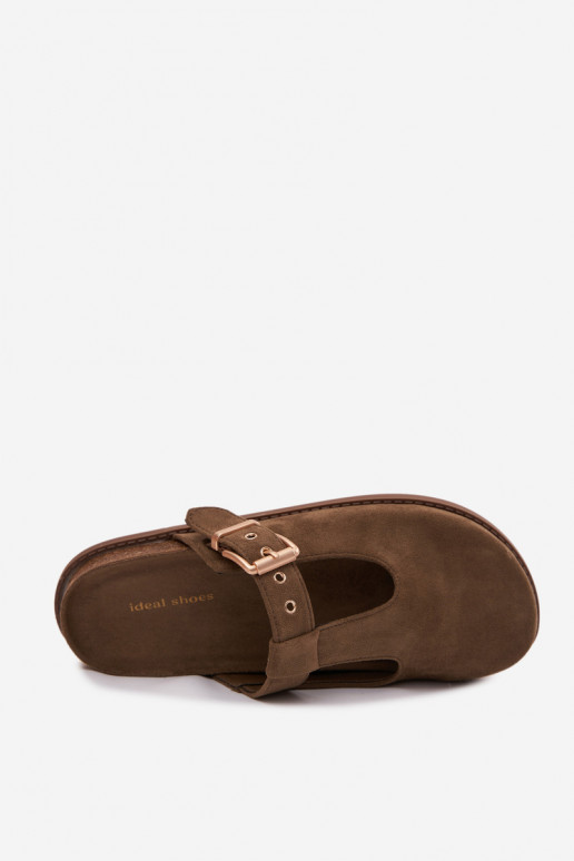 Dames slippers van faux suede in khaki kleur Melvia