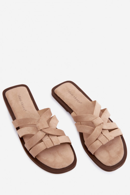 Dames slippers met banden van faux suede in zandkleur Calvia