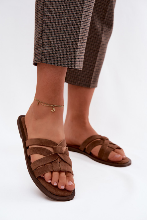 Dames slippers met banden van faux suede in bruin Calvia