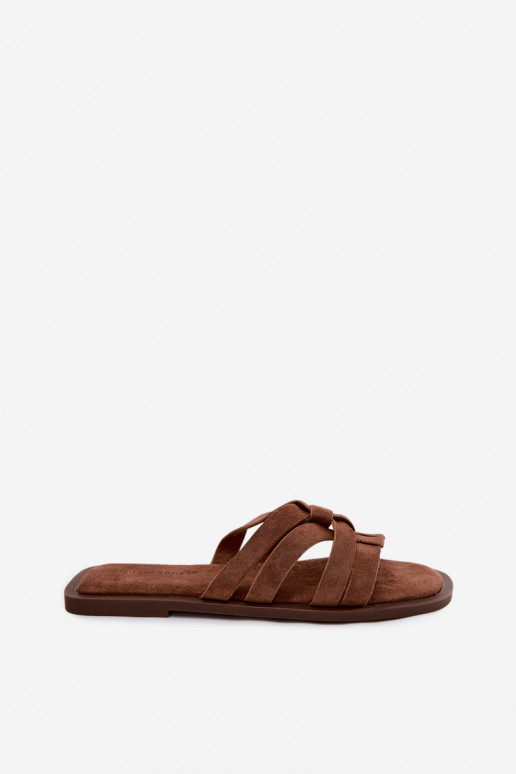 Dames slippers met banden van faux suede in bruin Calvia