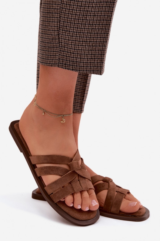 Dames slippers met banden van faux suede in bruin Calvia