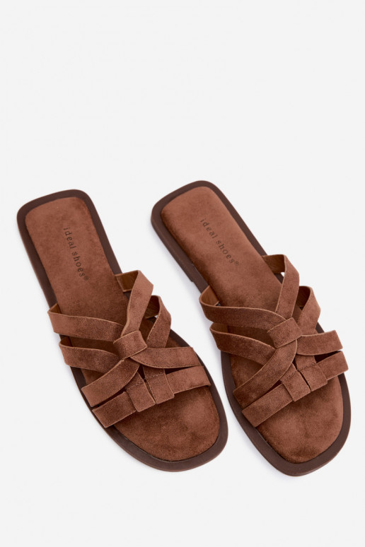 Dames slippers met banden van faux suede in bruin Calvia