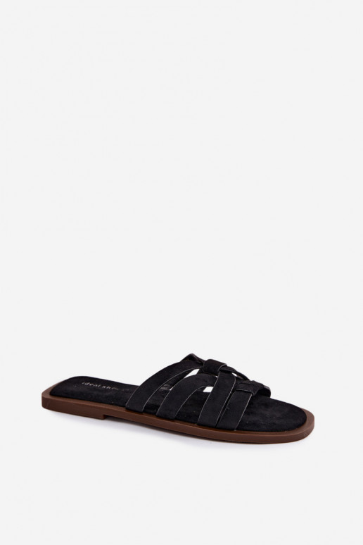 Dames slippers met banden van faux suede in zwart Calvia