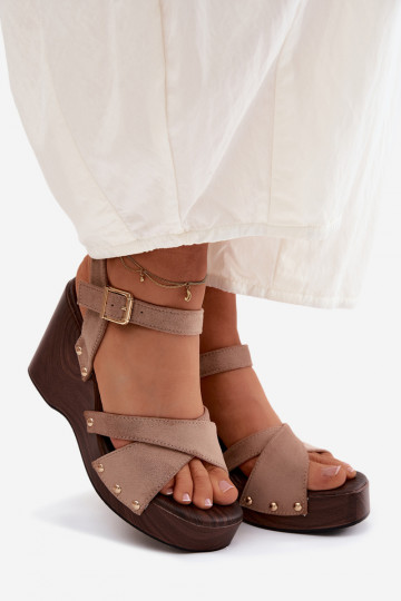 Dames sandalen met platform Ze gouden kleurmi Studs beige Velvra