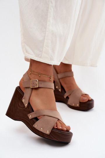 Dames sandalen met platform Ze gouden kleurmi Studs beige Velvra 2