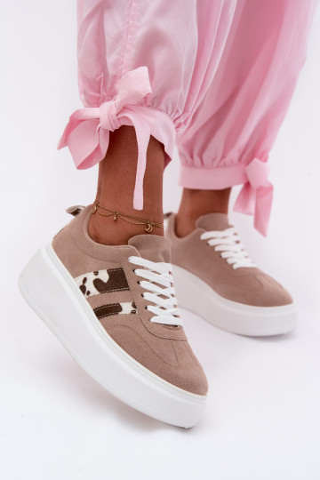 Sneakers model schoenen Dames met platformImitacji van suèdeu Łaty beige Averin