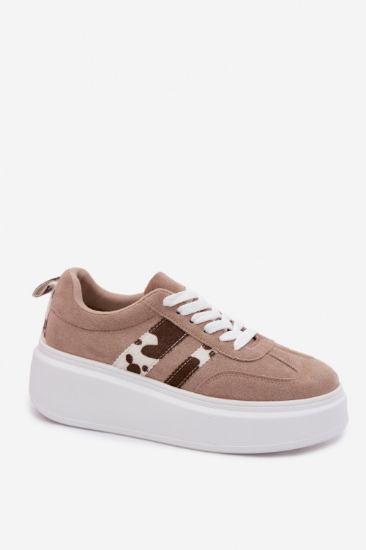 Sneakers model schoenen Dames met platformImitacji van suèdeu Łaty beige Averin