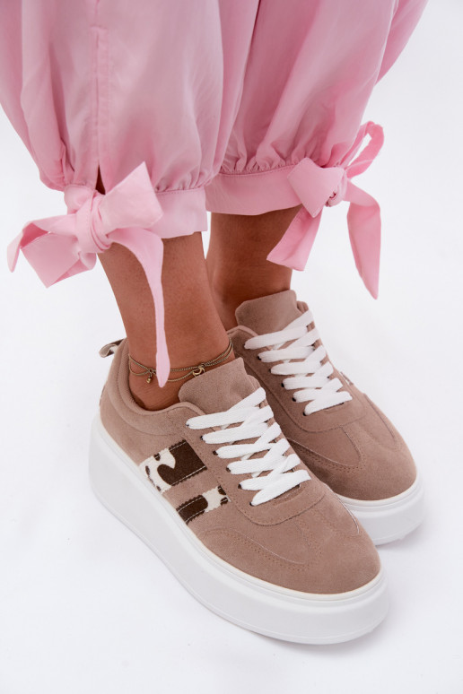 Sneakers model schoenen Dames met platformImitacji van suèdeu Łaty beige Averin