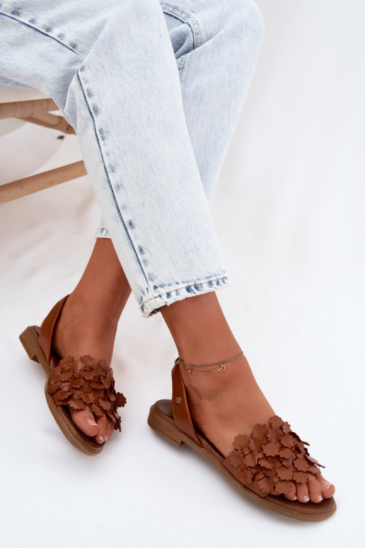 Dames sandalen met brede hakken Zazoo 40468 in bruin