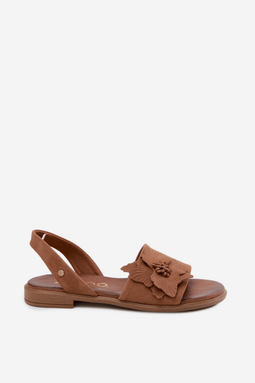 Suède sandalen met brede hakken en decoratieve bloemen Zazoo 407471 in bruin
