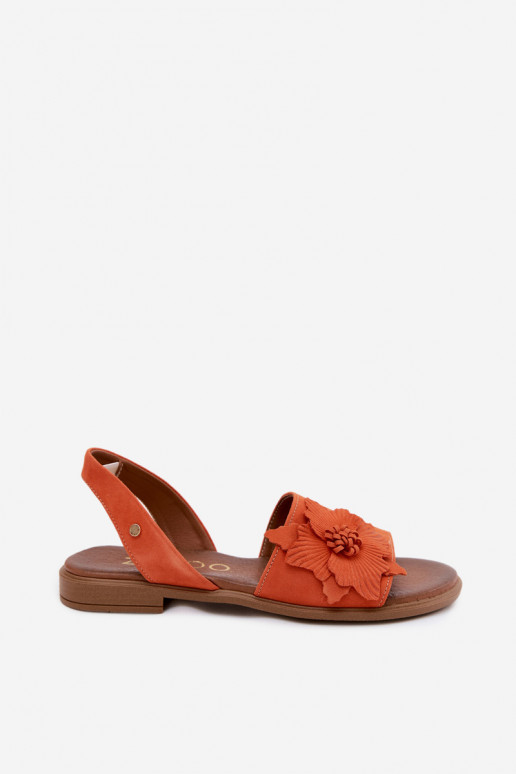 Suède sandalen met brede hakken en decoratieve bloemen Zazoo 407471 in oranje