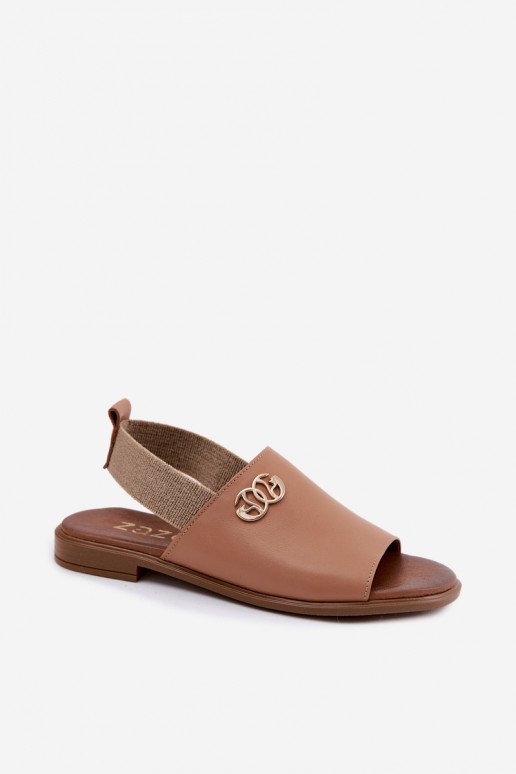 Dames sandalen in goud met details Zazoo 40473 in bruin