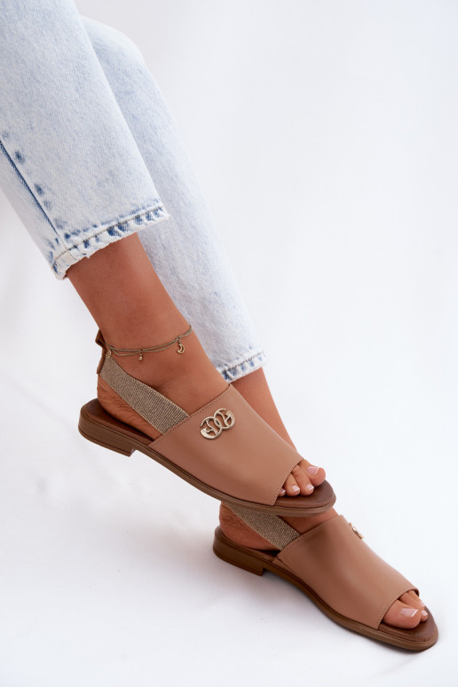 Dames sandalen in goud met details Zazoo 40473 in bruin