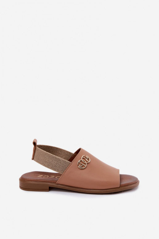 Dames sandalen in goud met details Zazoo 40473 in bruin